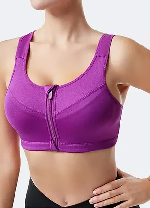 Топ спортивный на молнии спереди фиолетовый (s-3xl) 7439 топик фуксия без косточек с чашечками на резинке удобен для тренировок спорта фитнеса бега