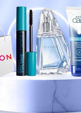Набор avon женская туалетная вода perceive 50 мл,туш для ресниц ''супершок'',крем для рук