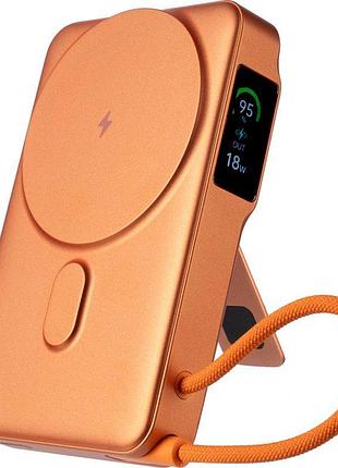Power bank gelius gp-pbw120 10000 mah с быстрой зарядкой / беспроводной зарядкой magsafe / дисплеем / встроенным кабелем orange