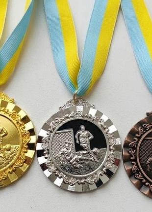 Медаль спортивная с лентой тематическая футбол ø6,5см золото, серебро, бронза бронза