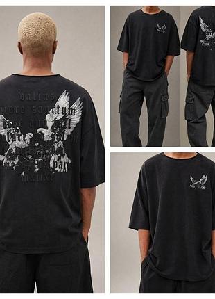 River island чорна футболка оверсайз xl/2xl у стилі гранж із готичним принтом