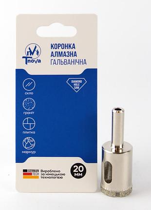 Коронка алмазная гальваническая t-nova 20 мм для плитки, керамогранита и стекла (под дрель/шуруповерт)