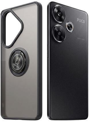 Чохол fiji colorframe для poco f6 матовий бампер з кільцем підставкою black