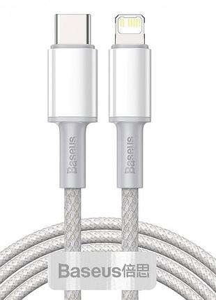 Кабель baseus high density braided type-c to lightning pd 20w 2m catlgd-a03 white