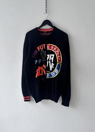 Чоловічий светр світшот кофта diesel cyber y2k knit sweater men’s xl black brave new world japanese graphics  cyberpunk, futuristic, harajuku, anime