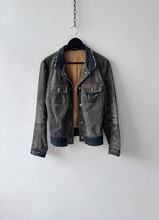 Жіноча шкіряна куртка baldinini italy women's vintage distressed leather denim jacket size 44 archive gorpcore