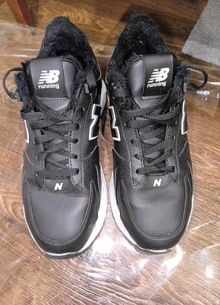 Кроссовки зимние мех натуральная кожа new balance black and white