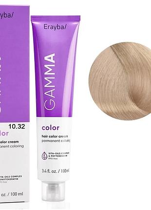Перманентная краска для волос erayba gamma color cream 10/32 экстра-светлый золотисто-бежевый блонд 100 мл