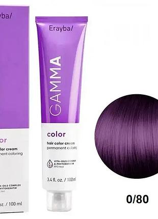 Перманентная краска для волос erayba gamma color cream 0/80 фіолетовий мікстон 100 мл