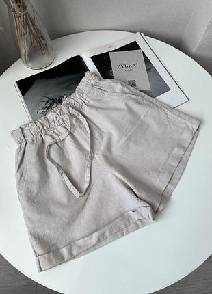 Бежеві лляні короткі шорти на резинці uniqlo
