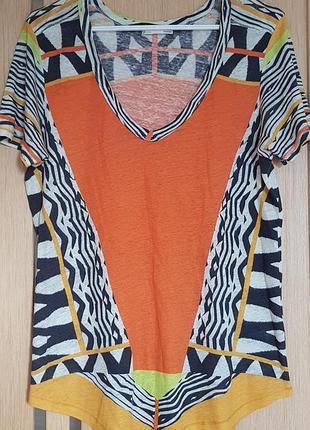 Льняная футболка zara длинная туника блуза з принтом