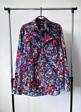 Вінтажна чоловіча сорочка vintage 90s rare wrangler cowboy cut wild colorful brushpopper shirt made in mexico 🇲🇽