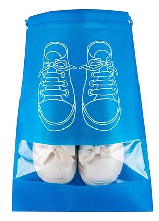 Чохол для зберігання та перевезення взуття shoe bag на затяжках, з віконцем 27 х 36 см (ww58742-3) блакитний