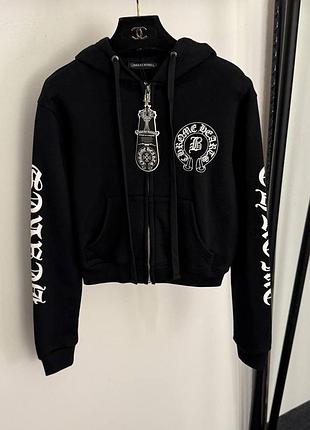 Зіпка зіп худі толстовка кофта на замку жіноча chrome hearts чорна вкорочена