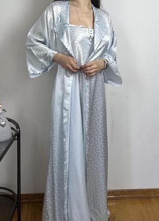 Винтажный комплект пеньюар макси ночнушка винтаж ночная рубашка ретро халатик лолита платье пенюар неглиже комбинация халат накидка y2k lolita