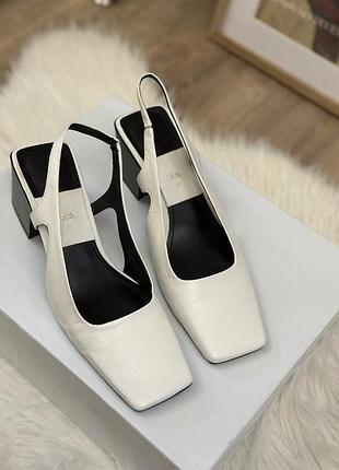 Белые кожаные туфли-слингбэки с квадратным носком zara