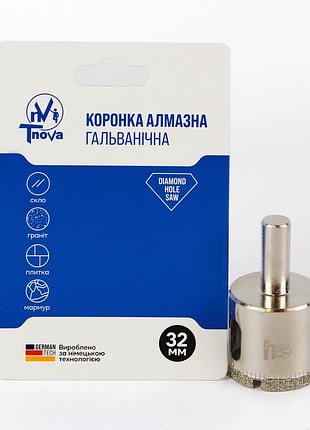 Коронка алмазная гальваническая t-nova 32 мм для плитки, керамогранита и стекла (под дрель/шуруповерт)