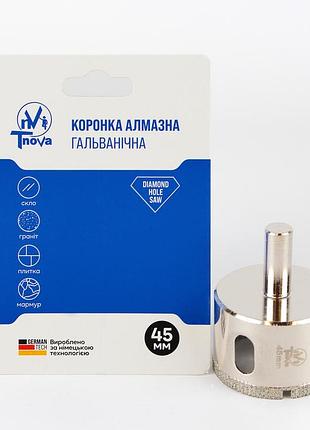 Коронка алмазная гальваническая t-nova 45 мм для плитки, керамогранита и стекла (под дрель/шуруповерт)