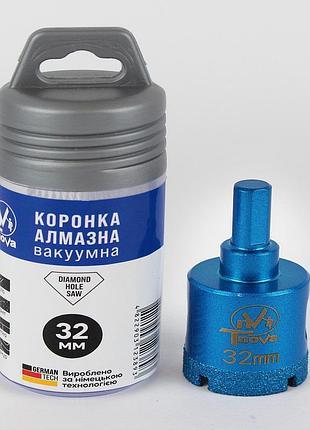 Коронка алмазная вакуумная t-nova 32 мм для керамогранита, плитки и камня (трехгранный хвостовик