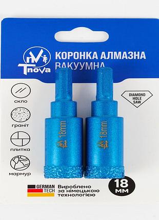 Коронка алмазная вакуумная t-nova 18 мм для керамогранита, плитки и камня (трехгранный хвостовик (2 шт/упаковка)
