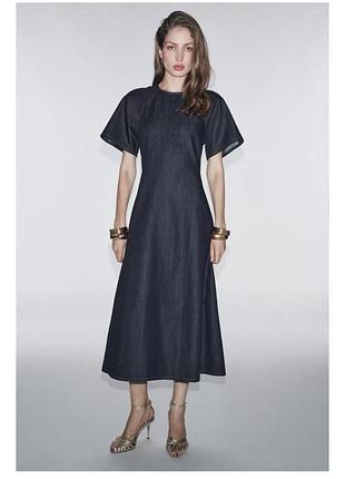 Довга сукня з деніму у в трендовому кольорі zara, нова