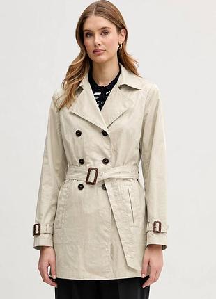 Zara женский классический тренч двубортный бежевый светлый на поясе размер s m