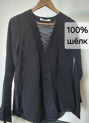 100% шовк, блуза із зав'язками від uterque, s