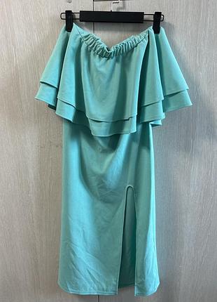 👗 сукня-бандо м’ятна з воланами | defile comfort, розмір m
