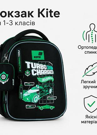 Рюкзак кайт для 1-3 класів, каркасний рюкзак для хлопчика, з ортопедичною спинкою, hot wheels hw26-555s kite