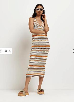 Яркое длинное вязаное летнее платье с завязками на шее river island размер с