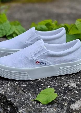 Женские белые текстильные слипоны итальянского бренда superga 37р.