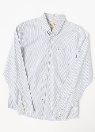 Чоловіча сорочка hollister у біло-блакитну смужку зі stretch тканини. класична модель на ґудзиках із long sleeve дизайном, що чудово підійде