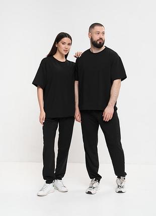 Спортивный костюм брюки + футболка active - унисекс - черный