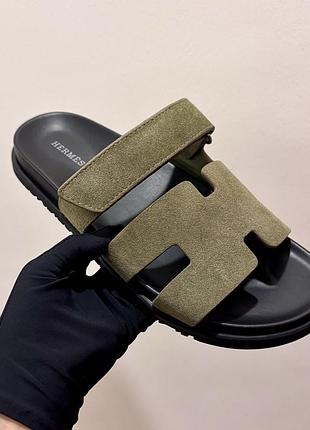 Жіночі шльопанці замшеві hermès