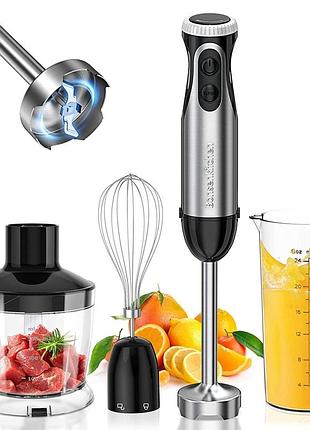 Bonsenkitchen hb3203 - ручной блендер из нержавеющей стали 4в1, мощность 1000вт, 20 скоростей, измельчитель 500мл, кувшин 700мл