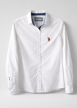 U.s. polo assn белая классическая рубашка хлопковая slim fit базовая офисная old money
