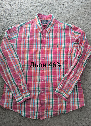 Шикарная винтажная рубашка polo ralph lauren, лен 46%, size l/xl, состояние идеальное, плечи 51 подмышки 64 рукав 65 длина 79