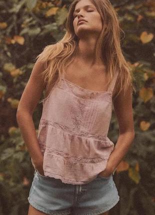 Топ zara в стилі бохо розмір л кольору пудрової троянди, 100% бавовна