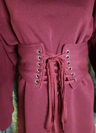 Тепле плаття на шнурівці бордо2 фото