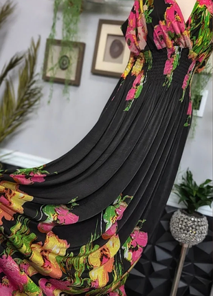 Жіноче яскраве довге чорне плаття у квітковий принт максі candy couture matalan 48-50 сарафан струменястий на резинці в підлогу пляжне вечірнє ошатне