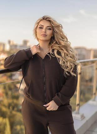 Утеплений спортивний костюм жіночий "the best" | норма та батал шоколадний, 50-52