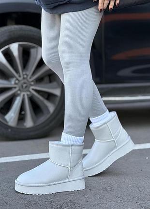 Ugg женские зимние высокие кожаные белые теплые на меху, качественные угги кожа зима 41