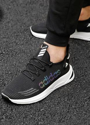 Кросівки чоловічі adidas чорні з білою підошвою сітка, кросівки адідас спортивні чоловічі весна осінь літо