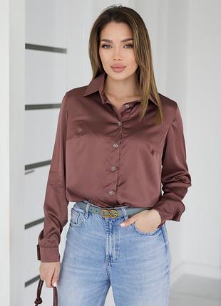 Жіноча шовкова сорочка класична milena 42-44, шоколадний