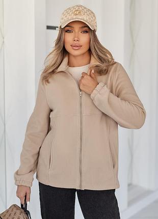 Флисовая женская кофта на молнии jacket" | батал бежевый, 54-56