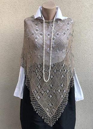 Кружевное,ажурное пончо,накидка реглан,стеклярус,бисер,эксклюзив,этно бохо стиль