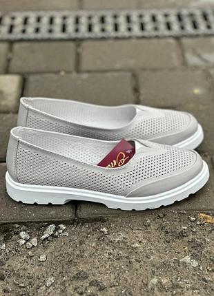 Женские лоферы кожаные летние серые emirro 547 наоми (42)