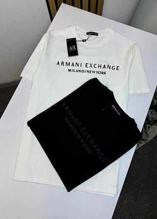 Брендовая футболка armani exchange - хлопковая футболка армани эксчендж с логотипом milano new york (черная, белая) белый, m