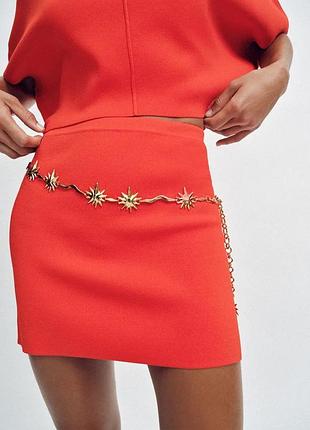 Коротка жіноча трикотажна коралова спідниця zara