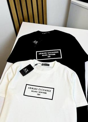 Брендовая футболка armani exchange - хлопковая футболка армани эксчендж с логотипом в рамке (черная, белая) білий, s